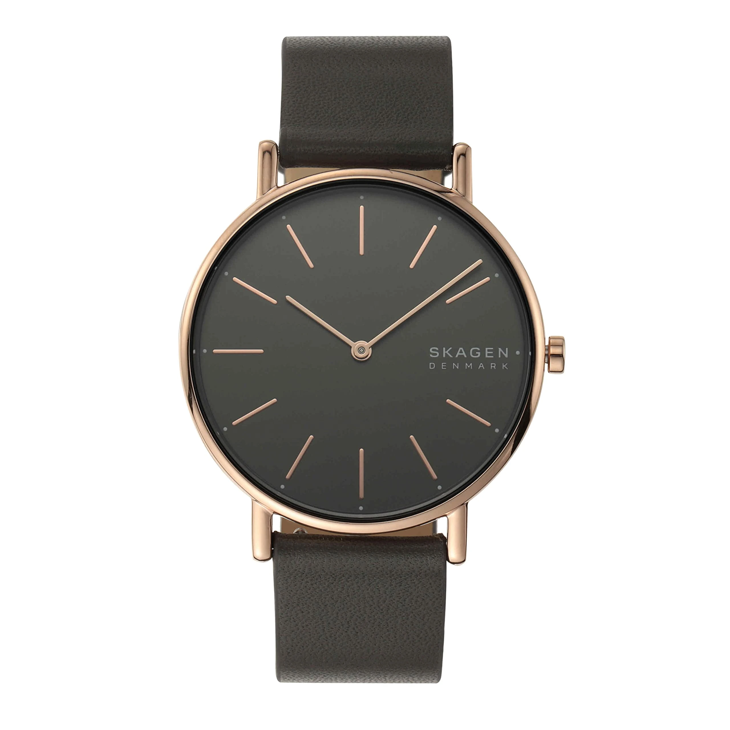 Skagen Signatur Two-Hand 30mm Watch with Steel Mesh or Leather Band, 38mm Rose Gold/Gray, One Size, Signatur Lille
