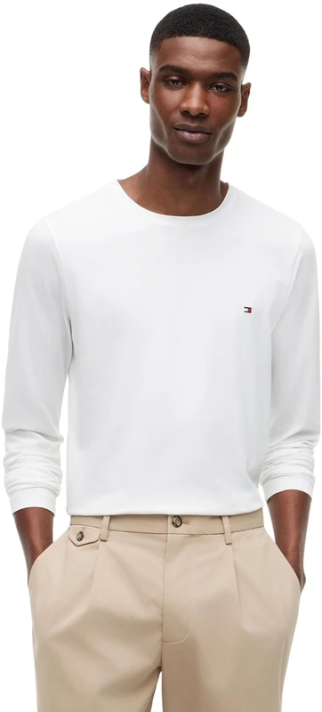 Tommy Hilfiger Men’s Slim Fit Stretch Cotton Long Sleeve Top, White (White), L