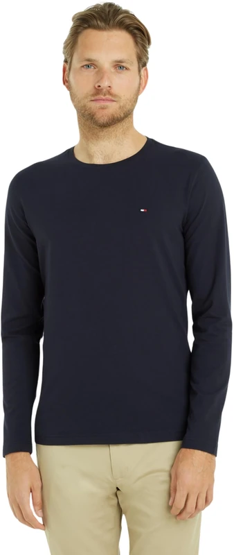 Tommy Hilfiger Men’s Slim Fit Stretch Cotton Long Sleeve Top, Blue (Desert Sky), 3XL