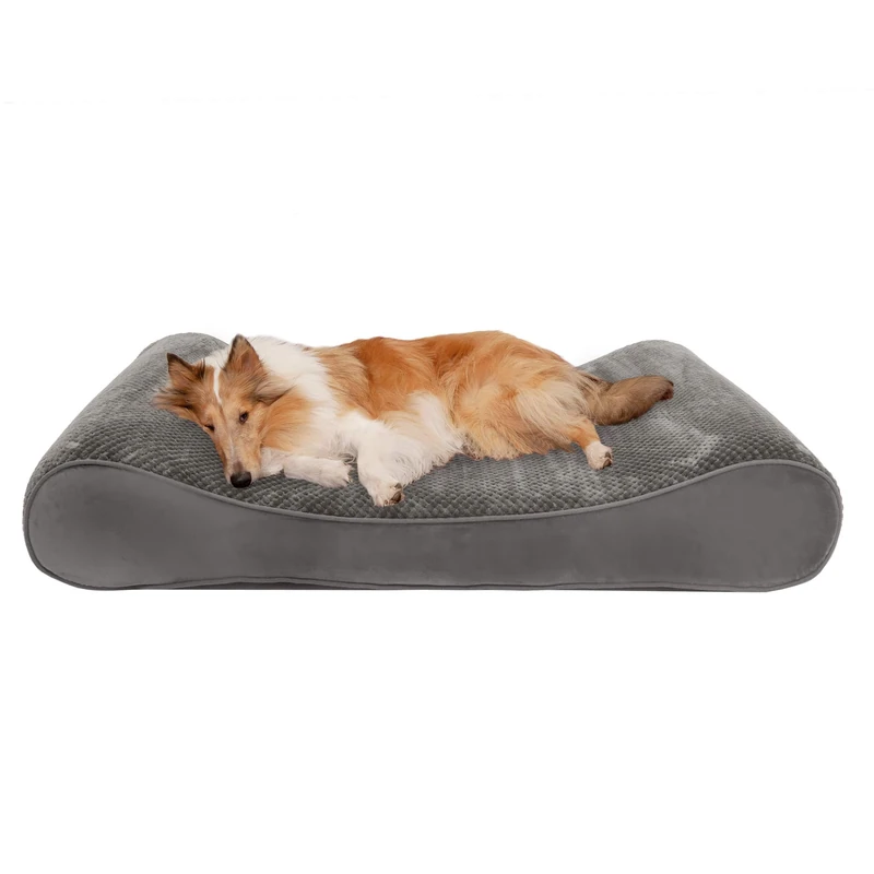 FurHaven XXL Cooling Gel Foam Dog Bed Minky Plush & Velvet Luxe Lounger w/Removable Washable Cover - Gray, Jumbo Plus (XX-Large)