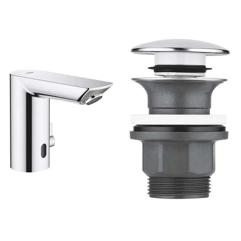 Grohe BAU Cosmopolitan E 36451000 - Infrared Electronic Basin Mixer, DN 15, with Adjustable Temperature Limiter, Chrome-Plated + Grohe 40824000 Bath Waste with Pressure Plug Qty: 1