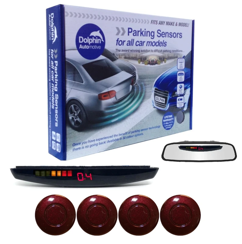 Dolphin DPS455 Reverse Parking Sensors In 32 Colours 4 Ultrasonic Radar Sensors Kit Audio & Rear Roof Mounted Display Alert System Matt & Gloss Black +30 More Colours (Purple)