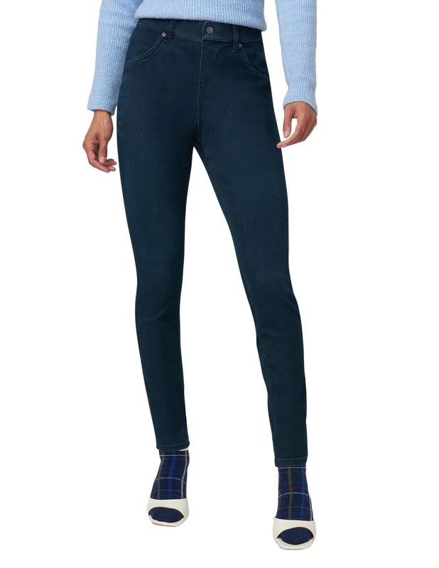 HUE Women's Ultra Soft High Waist Denim Leggings Hosiery, Black Indigo Wash, Large