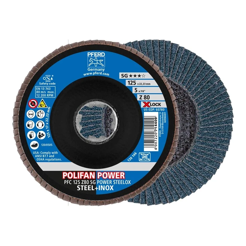 PFERD Polifan Power Serrated Washer, Pack of 10, 125 mm, Z80, X-Lock (22.23 mm), SG Steelox, 67788127 – for Highest Economy Thanks to Aggressive Machining