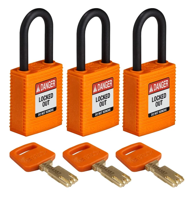 SafeKey Lockout Padlock Nylon Orange 1.5" Plastic Shkl, Pack of 3
