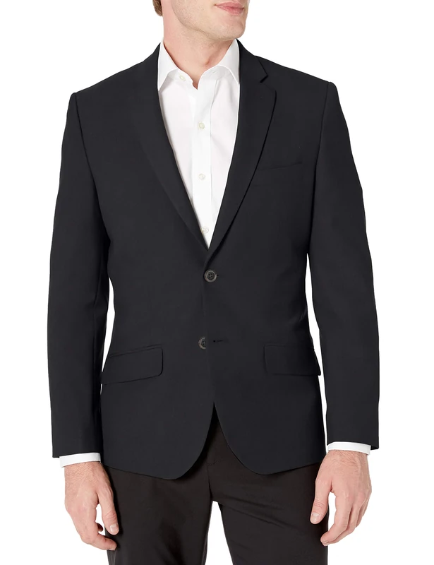 Amazon Essentials Men's Long-Sleeve Button-Front Slim-Fit Stretch Blazer, Black, 42