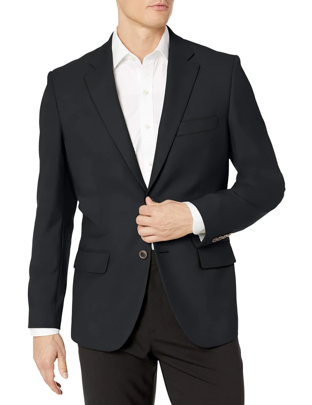 Amazon Essentials Men's Long-Sleeve Classic-Fit Button-Front Stretch Smart Casual Blazer, Black, 48