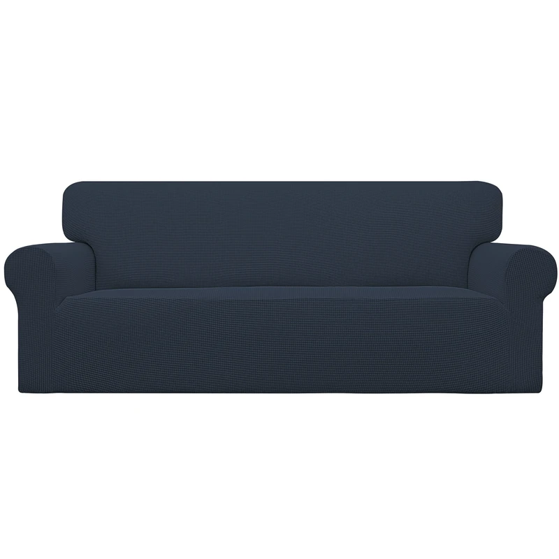 Easy-Going Stretch Oversized Sofa Slipcover 1-Piece Sofa Cover Furniture Protector Couch Soft with Elastic Bottom for Kids, Polyester Spandex Jacquard Fabric Small Checks Dark Blue