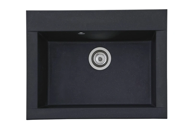 Respekta Ohio Mineralite Sink 66 x 50 cm Single Bowl Suitable for Base Cabinets from 60 cm Wide Black