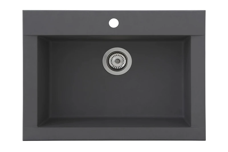 Respekta Ohio Mineralite Sink 66 x 50 cm Single Bowl Suitable for Base Cabinets from 60 cm Wide Grey