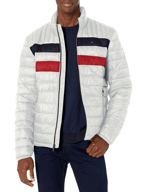 Tommy Hilfiger Men's Water Resistant Ultra Loft Down Alternative Puffer Jacket Coat, Ice Colorblock, XXL