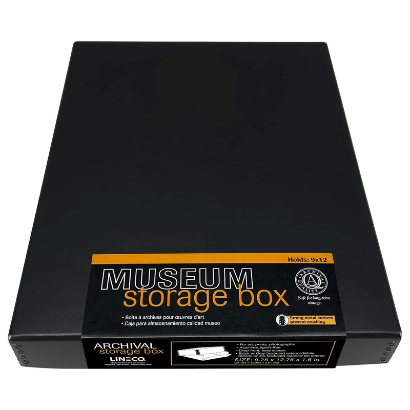 Lineco Blue/Gray 16’’ x 20’’ x 3’’, Museum Storage Box Removable Lid and Drop Front Design. Archival with Metal Edge. Protect Store Photos, Documents, Crafts, Cards, Prints, DIY
