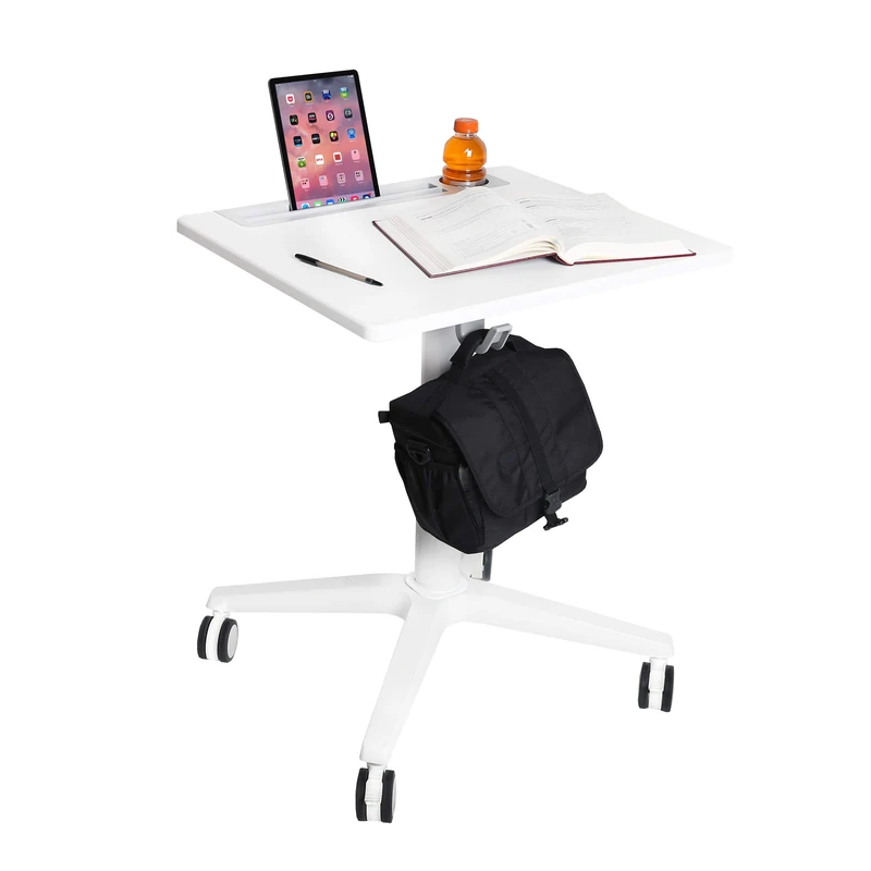 Seville Classics Airlift 25.6" XL Sit-Stand Adjustable Student Classroom Cup Holder Mobile Desk, White