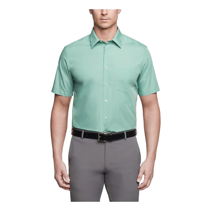 Van Heusen Men's Dress Shirts Short Sleeve Poplin Solid, Leaf, 15.5" Neck