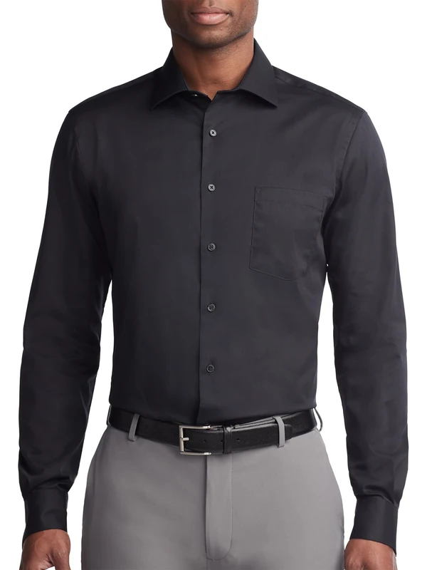 Van Heusen Men's Fit Dress Shirt Flex Collar Stretch Solid (Big and Tall), Black, 16.5" Neck 35"-36" Sleeve