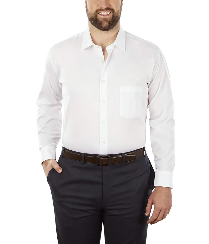 Van Heusen Men's Fit Dress Shirt Flex Collar Stretch Solid (Big and Tall), White, 19" Neck 35"-36" Sleeve