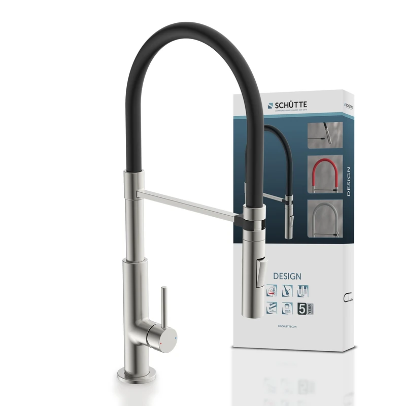 EYCKHAUS 23138 Designer Sink Fitting Soft Touch Black and Stainless Steel Look Red