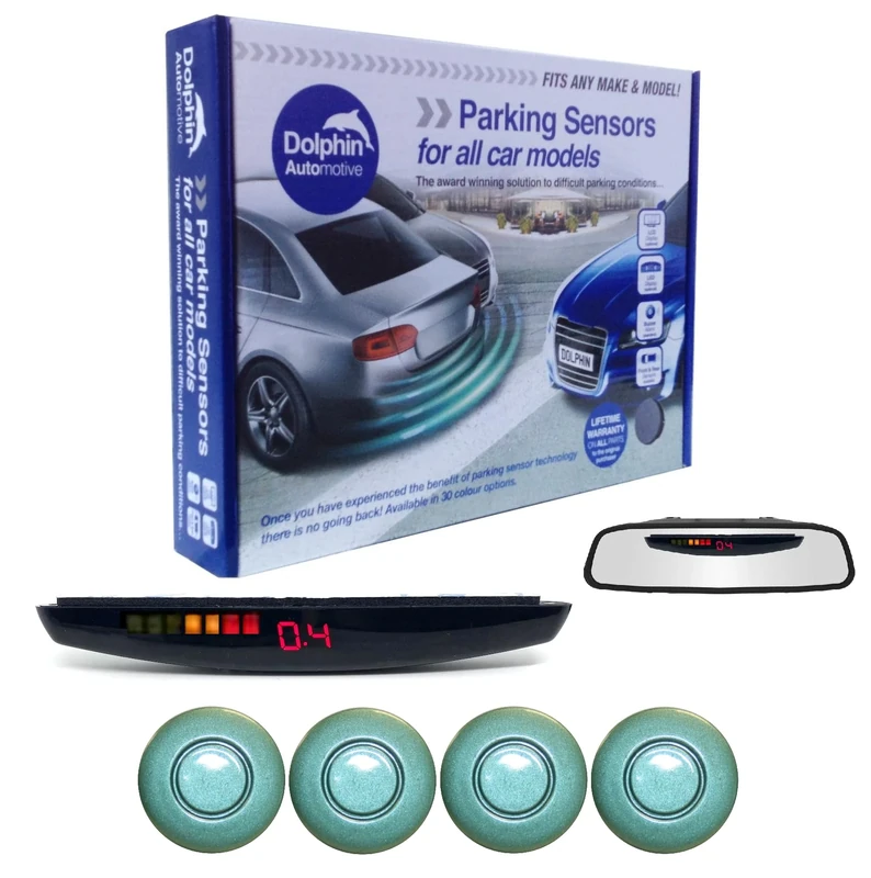 Dolphin DPS455 Reverse Parking Sensors In 32 Colours 4 Ultrasonic Radar Sensors Kit Audio & Rear Roof Mounted Display Alert System Matt & Gloss Black +30 More Colours (Aqua)