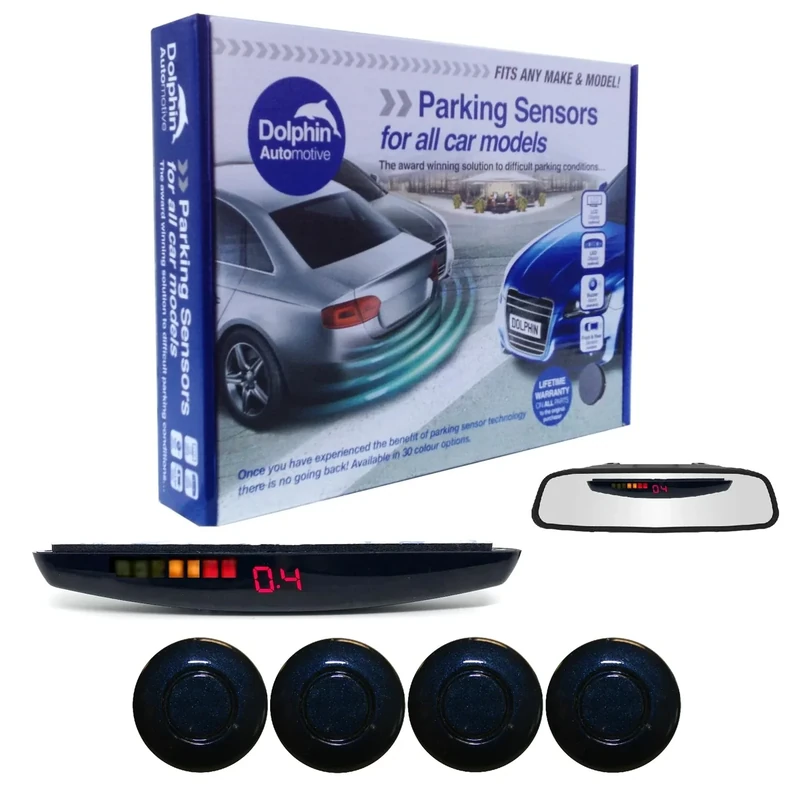 Dolphin DPS455 Reverse Parking Sensors In 32 Colours 4 Ultrasonic Radar Sensors Kit Audio & Rear Roof Mounted Display Alert System Matt & Gloss Black +30 More Colours (Navy Blue)