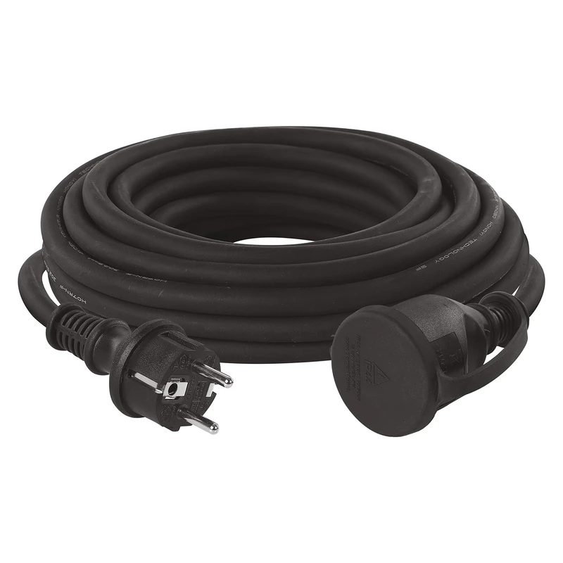 EMOS - IP44 extension cable 10m - 1 Schuko socket - waterproof, impact resistant, temperature & oil resistant - 230 V, 16 A, 3680 W - rubber insulation - H07RN-F3G 2.5 mm2 - for outdoor use - black
