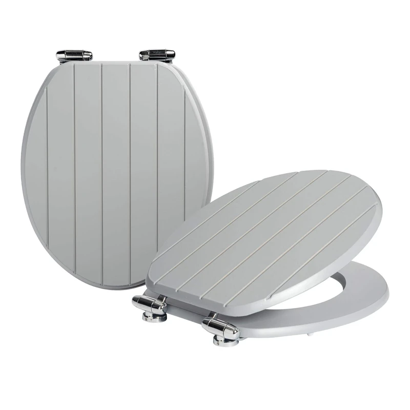 Harbour Housewares Soft Close Toilet Seats - Grey - Pack of 2 - Oval-Shaped Wooden Toilet Seat Antibacterial Loo Lid with Universal Chrome Hinges, Fixings & Fittings