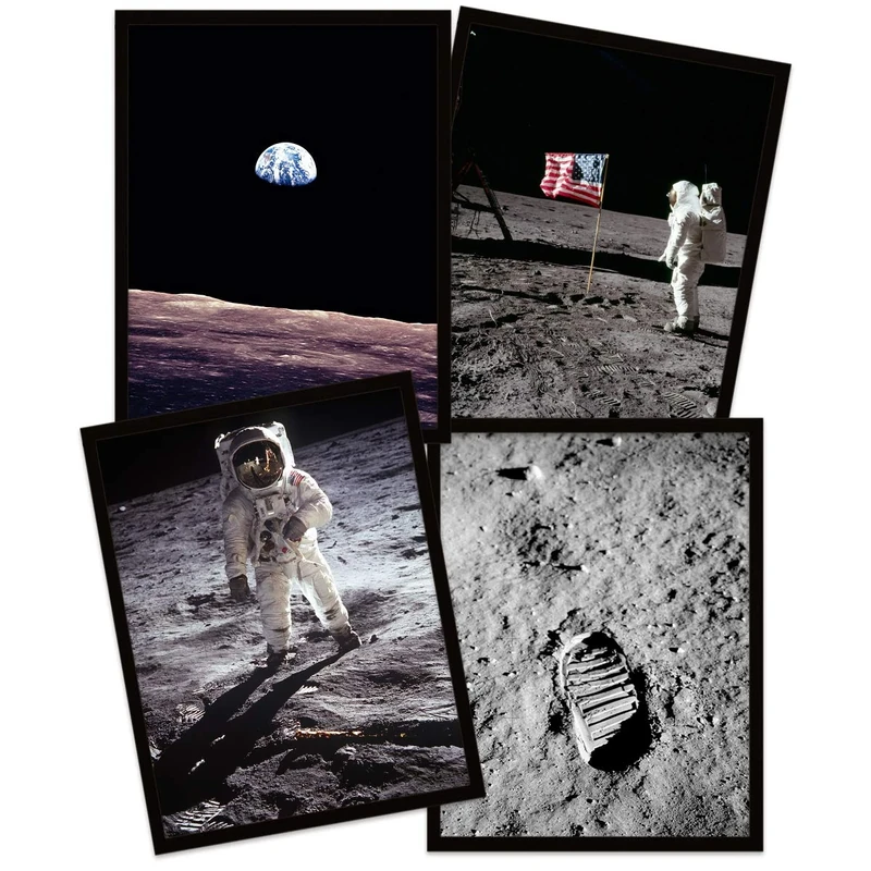 Wee Blue Coo Apollo 11 Astronaut Aldrin Armstrong 50th Anniversary Moon Landing Saturn V Rocket Black Framed Wall Art Print Poster Home Decor Premium Pack of 4