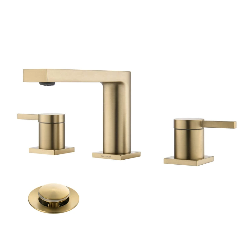 MR. Faucet Widespread Bathroom Sink Faucets Set 3 Hole, 2-Handle Gold Vanity Faucet with Pop-up Drain Assembly, Brass Brushed Champagne Gold