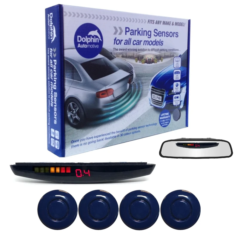 Dolphin DPS455 Reverse Parking Sensors In 32 Colours 4 Ultrasonic Radar Sensors Kit Audio & Rear Roof Mounted Display Alert System Matt & Gloss Black +30 More Colours (Reflex Blue)