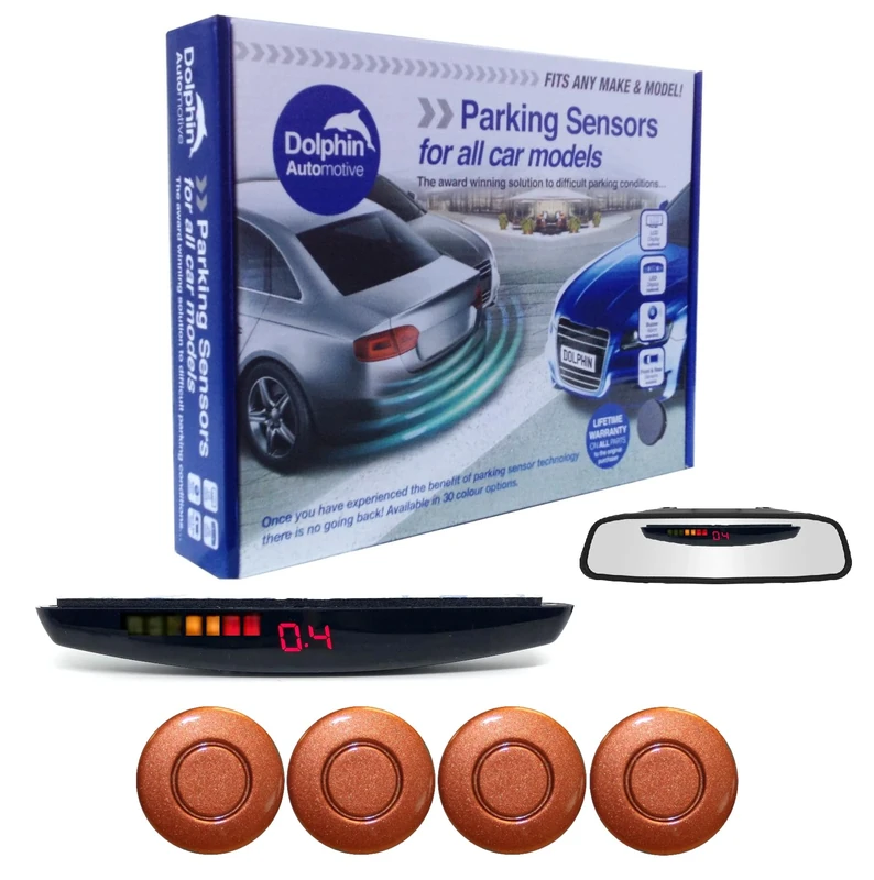 Dolphin DPS455 Reverse Parking Sensors In 32 Colours 4 Ultrasonic Radar Sensors Kit Audio & Rear Roof Mounted Display Alert System Matt & Gloss Black +30 More Colours (Bronze)