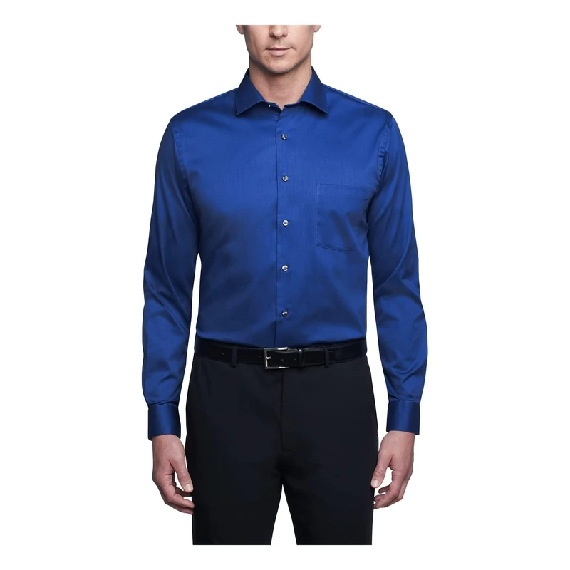 Van Heusen Mens Regular Fit Poplin Solid Spread Collar, Royal Blue, 17" Neck 34"-35" Sleeve