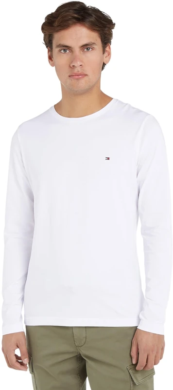 Tommy Hilfiger Men’s Slim Fit Stretch Cotton Long Sleeve Top, White (White), XL