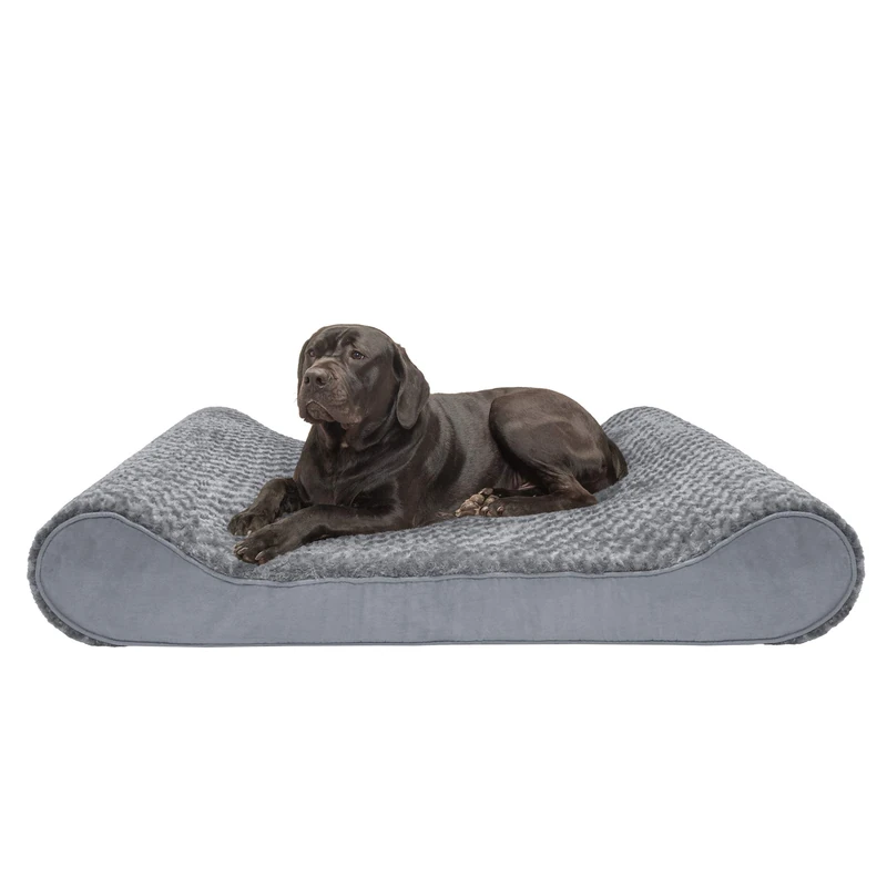 FurHaven Memory Foam Dog Bed for Extra Large Dogs w/Removable Washable Cover, For Dogs Up to 180 lbs - Ultra Plush Faux Fur & Suede Luxe Lounger Contour Mattress - Gray, Giant/XXXL