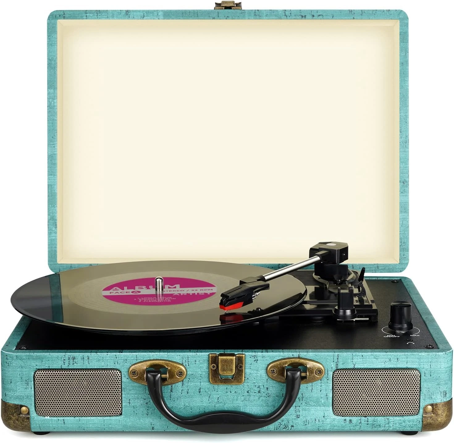 Record Player Vintage 3-Speed Bluetooth Vinyl Turntable with Stereo Speaker, Belt Driven Suitcase Vinyl Record Player