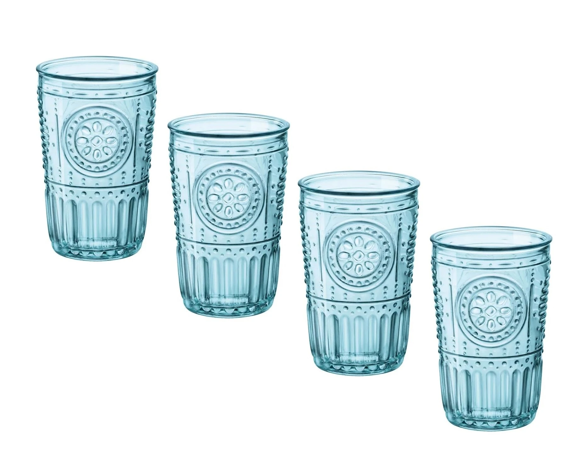 Bormioli Rocco 090789 Romantic Pack of 4 Glasses, Glass, Light Blue, cl 34