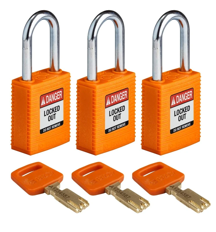 SafeKey Nylon/Steel Padlock, 38mm x 84mm x 19mm, Orange, Pack of 3