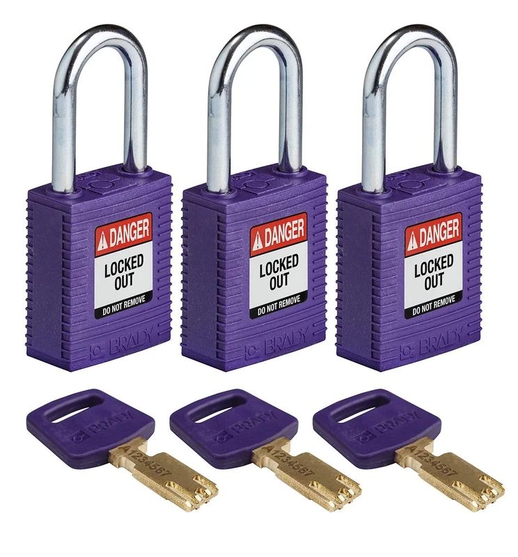 SafeKey Nylon/Steel Padlock, 38mm x 84mm x 19mm, Purple, Pack of 3