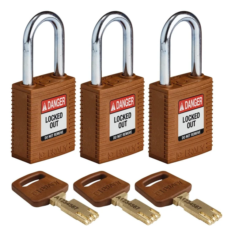 SafeKey Nylon/Steel Padlock, 38mm x 84mm x 19mm, Brown, Pack of 3