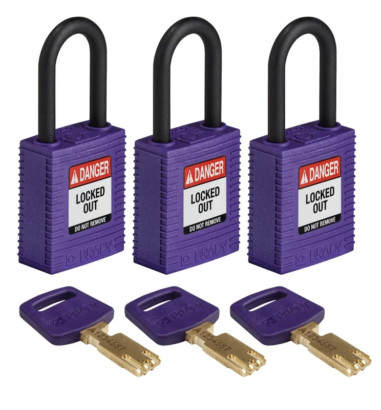 SafeKey Lockout Padlock Nylon Purple 1.5" Plastic Shkl, Pack of 3