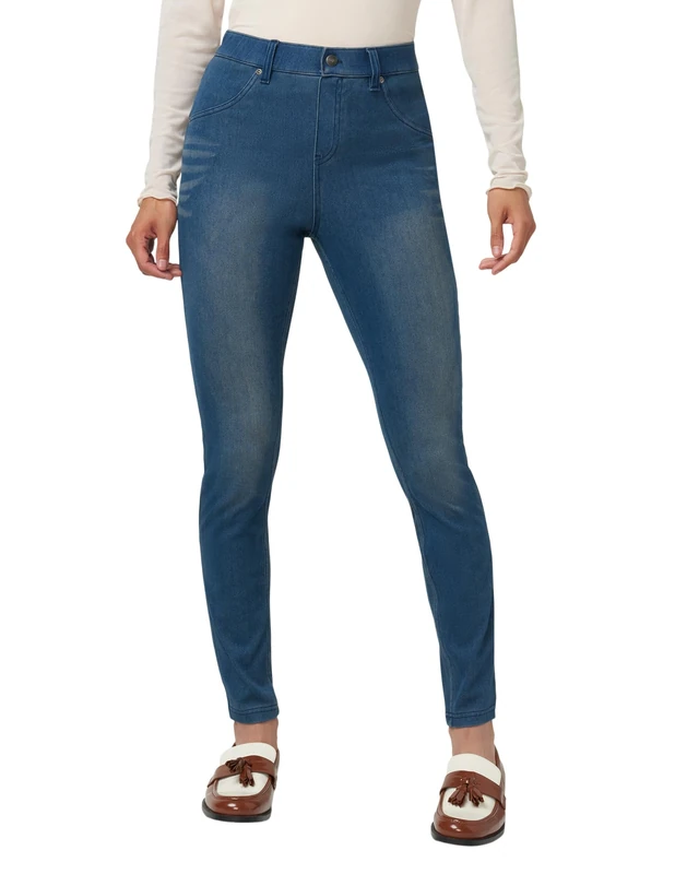 HUE Women's Ultra Soft High Waist Denim Leggings Hosiery, Steely Blue Wash, M