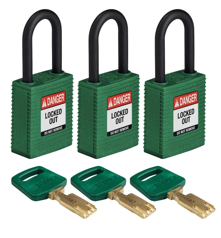 SafeKey Lockout Padlock Nylon Green 1.5" Plastic Shkl, Pack of 3