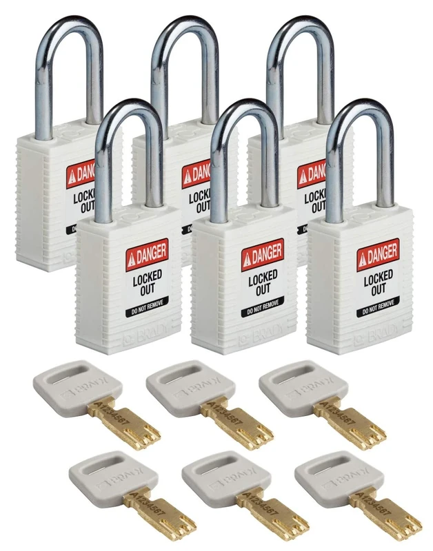 SafeKey Nylon Padlock, 38mm x 84mm x 19mm, White, Pack of 6
