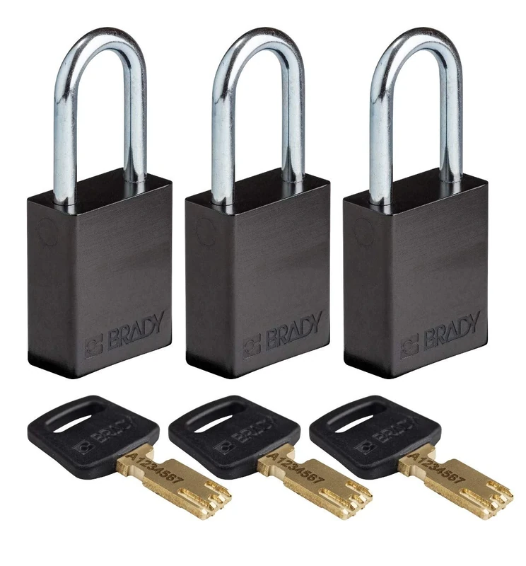 Brady SafeKey Padlock Aluminum 3-pack - Lockout Padlock with Key - Lockout Tagout Security Lock for Indoor and Outdoor Use - Shackle Height 38.10 mm - Keyed Alike - Blue