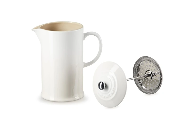Le Creuset Stoneware Cafetière French Press with Stainless Steel Plunger, 1 Litre, Serves 3-4 Cups, Meringue, 60706087160003