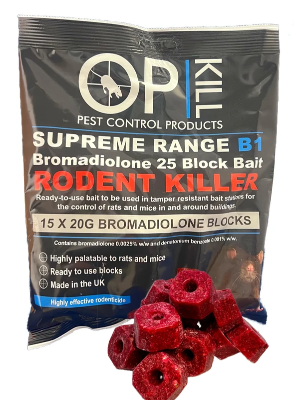 Opkill Rat Poison & Mouse killer - 300g Strongest Bait Available Weatherproof Fast acting and Safe for Professional and Domestic use (Professional Choice Blocks 15 x 20g)