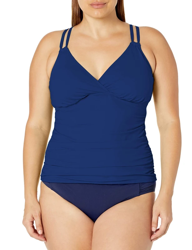 La Blanca Women's Island Goddess Underwire Surplice Mio Tankini Top, Blueberry, 8