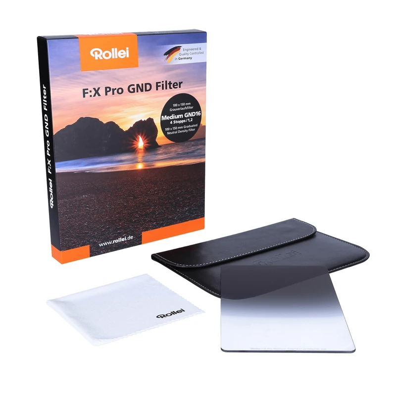 Rollei F:X Pro Graduated Filter Medium GND 32 I 100 mm Rectangular Filter Made of Gorilla Glass with Luminance Coating I Ideal for Motifs with Unclear Horizontal Line, Intensity: GND16