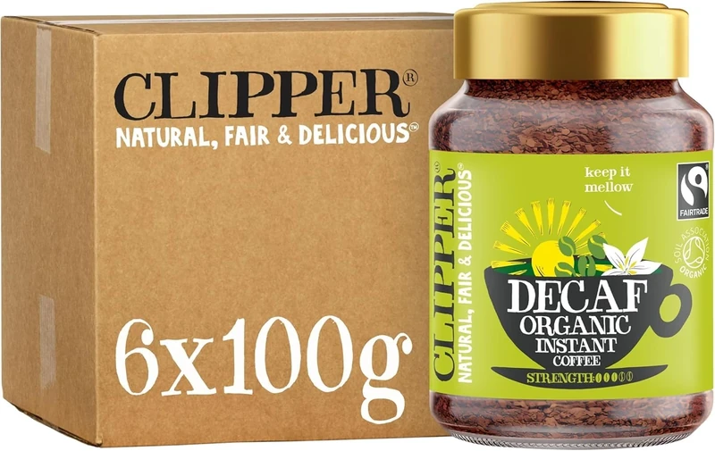 Clipper Decaf Organic Coffee | 6x 100g Jars Decaffeinated Instant Coffee | Bulk Buy for Home & Catering | Gourmet Sustainable Fairtrade Coffee by Clipper Teas | Ethically Sourced