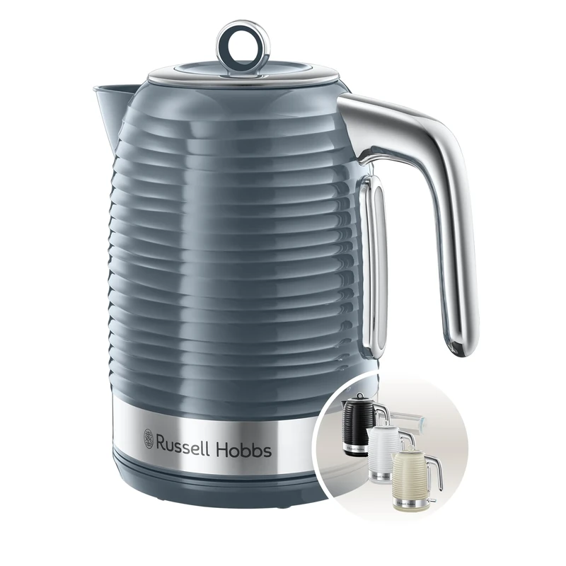 Russell Hobbs Inspire Electric 1.7L Cordless Kettle (Fast Boil 3KW, Grey premium textured plastic, high gloss finish, Removable washable anti-scale filter, Pull off lid, Perfect pour spout) 24363