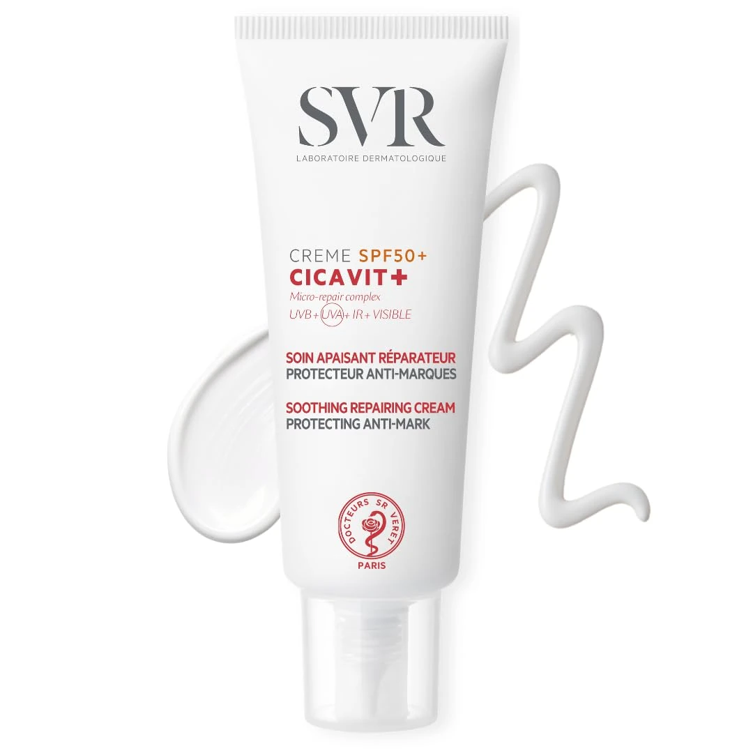 SVR CICAVIT+ Ultra-High SPF50+ Damaged Skin, Scar, Wound, Mole & Tattoo Pin-point Precision Healing Protecting Sunscreen. UVA, UVB, I-Red + Visible Light Filters. Healing Accelerator 7X Faster 40ml