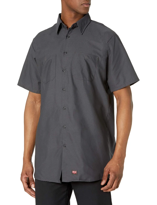 Red Kap Men's Short Sleeve Work Shirt with Mimix Button, Charcoal, Large